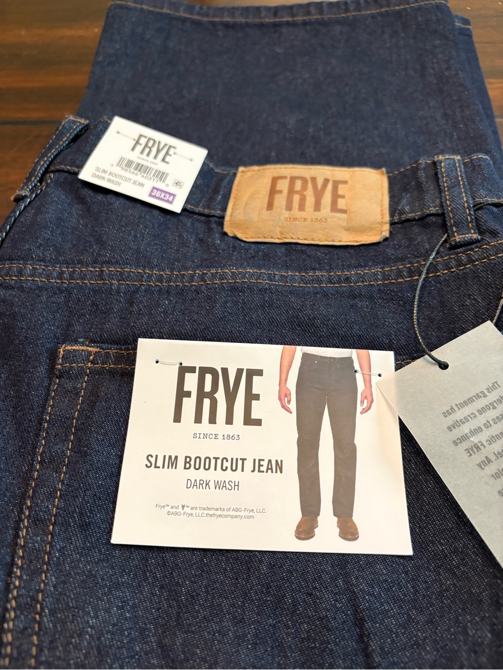 FRYE Dark Wash Slim Bootcut Jeans - Navy Blue, 36x34